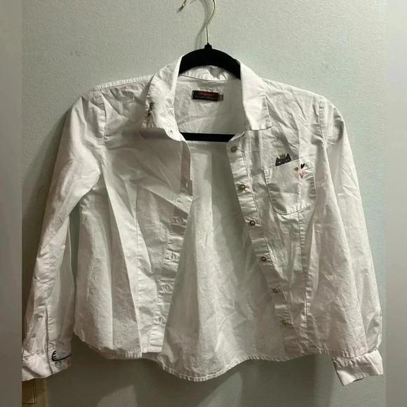 Girl’s Catimini White Embroidered Button Down Cat Blouse Size 10 - Picture 1 of 10